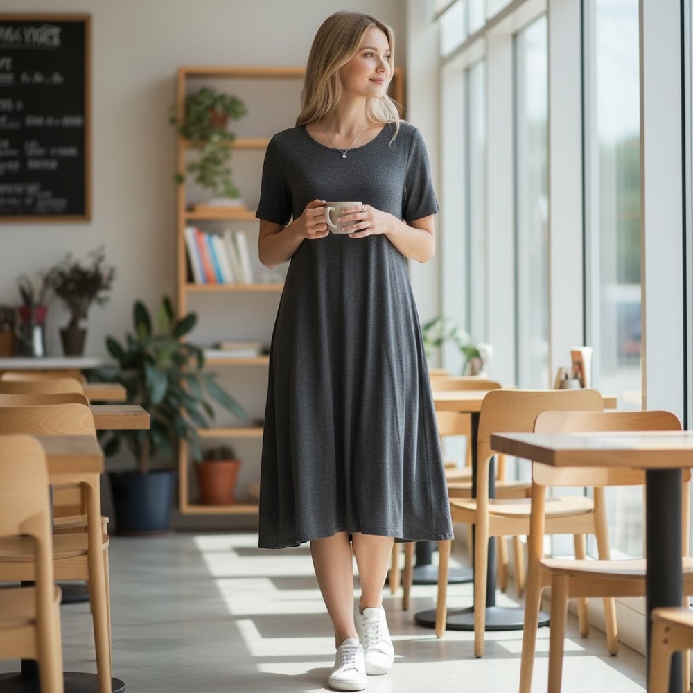 Madewell T-Shirt Dress Women L Gray Short Sleeve Minimalist Loungewear Basic